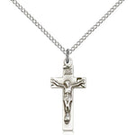 Crucifix Pendant, Sterling Silver - 18&quot; 1.2mm Sterling Silver Chain + Clasp