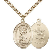 St. Christopher Army Medal, Gold Filled, Large - 24&quot; 2.4mm Gold Plated Chain + Clasp