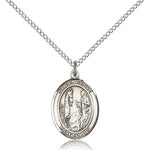 St. Genevieve Medal, Sterling Silver, Medium - 18&quot; 1.2mm Sterling Silver Chain + Clasp
