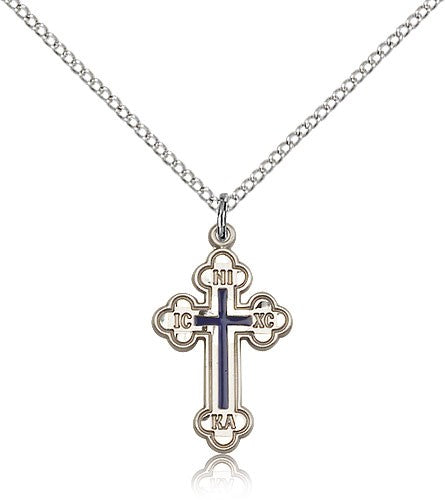 Russian Cross Pendant, Sterling Silver - 18&quot; 1.2mm Sterling Silver Chain + Clasp