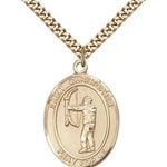 St. Christopher Archery Medal, Gold Filled, Large - 24&quot; 2.4mm Gold Plated Chain + Clasp