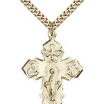 4 Way Cross Pendant, Gold Filled - 24&quot; 2.4mm Gold Plated Endless Chain