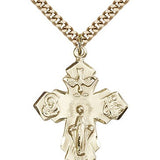 4 Way Cross Pendant, Gold Filled - 24&quot; 2.4mm Gold Plated Endless Chain
