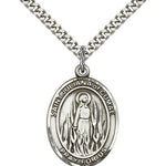 St. Juliana Medal, Sterling Silver, Large - 24&quot; 2.4mm Rhodium Plate Chain + Clasp