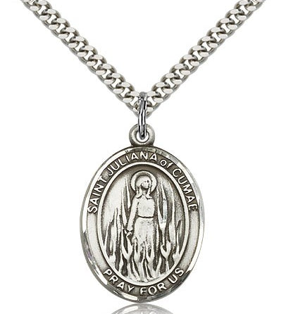 St. Juliana Medal, Sterling Silver, Large - 24&quot; 2.4mm Rhodium Plate Chain + Clasp