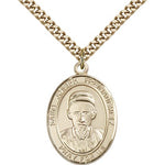 St. Joseph Freinademetz Medal, Sterling Silver, Large - 24&quot; 2.4mm Gold Plated Chain + Clasp