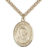 St. Joseph Freinademetz Medal, Sterling Silver, Large - 24&quot; 2.4mm Gold Plated Chain + Clasp