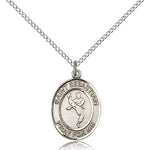 St. Sebastian Martial Arts Medal, Sterling Silver, Medium - 18&quot; 1.2mm Sterling Silver Chain + Clasp