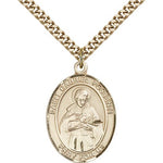 St. Gabriel Possenti Medal, Gold Filled, Large - 24&quot; 2.4mm Gold Plated Chain + Clasp