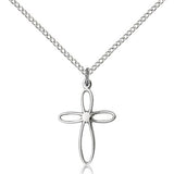 Loop Cross Pendant, Sterling Silver - 18&quot; 1.2mm Sterling Silver Chain + Clasp