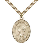 St. Louis Marie De Montfort Medal, Gold Filled, Large - 24&quot; 2.4mm Gold Plated Chain + Clasp