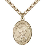 St. Louis Marie De Montfort Medal, Gold Filled, Large - 24&quot; 2.4mm Gold Plated Chain + Clasp