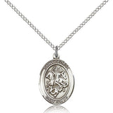 St. George Medal, Sterling Silver, Medium - 18&quot; 1.2mm Sterling Silver Chain + Clasp