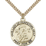Our Lady of Perpetual Help Medal, Gold Filled - 24&quot; 2.4mm Gold Plated Endless Chain