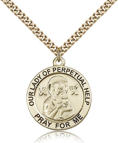 Our Lady of Perpetual Help Medal, Gold Filled - 24&quot; 2.4mm Gold Plated Endless Chain
