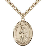 St. Juan Diego Medal, Gold Filled, Large - 24&quot; 2.4mm Gold Plated Chain + Clasp