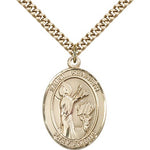 St. Kenneth Medal, Gold Filled, Large - 24&quot; 2.4mm Gold Plated Chain + Clasp
