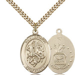St. George Air Force Medal, Gold Filled, Large - 24&quot; 2.4mm Gold Plated Chain + Clasp