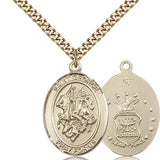 St. George Air Force Medal, Gold Filled, Large - 24&quot; 2.4mm Gold Plated Chain + Clasp