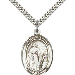 St. Susanna Medal, Sterling Silver, Large - 24&quot; 2.4mm Rhodium Plate Chain + Clasp