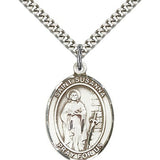 St. Susanna Medal, Sterling Silver, Large - 24&quot; 2.4mm Rhodium Plate Chain + Clasp