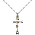 Maltese Crucifix Pendant, Two-Tone - 18&quot; 1.2mm Sterling Silver Chain + Clasp