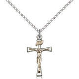 Maltese Crucifix Pendant, Two-Tone - 18&quot; 1.2mm Sterling Silver Chain + Clasp