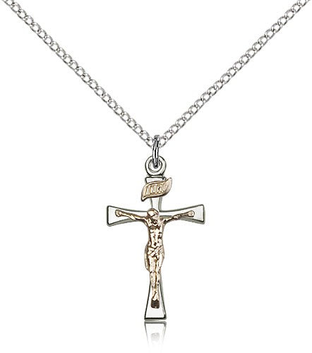 Maltese Crucifix Pendant, Two-Tone - 18&quot; 1.2mm Sterling Silver Chain + Clasp