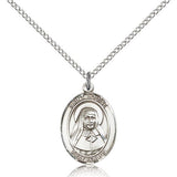 St. Louise De Marillac Medal, Sterling Silver, Medium - 18&quot; 1.2mm Sterling Silver Chain + Clasp