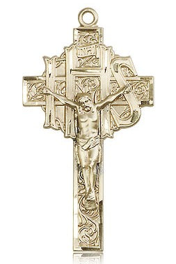 Crucifix Pendant, 14 Karat Gold - 14 KT Yellow Gold