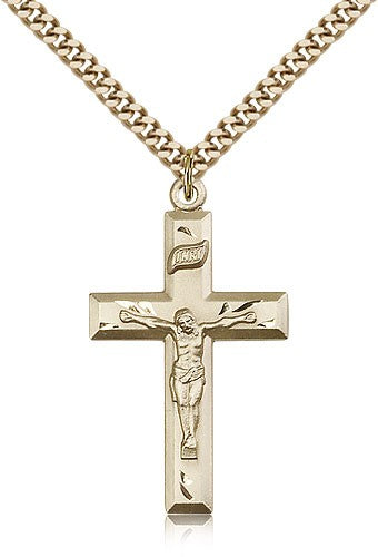 Crucifix Pendant, Gold Filled - 24&quot; 2.4mm Gold Plated Endless Chain