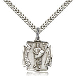 St. Florian Medal, Sterling Silver - 24&quot; 2.4mm Rhodium Plate Endless Chain