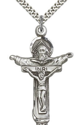 Trinity Crucifix Pendant, Sterling Silver - 24&quot; 2.4mm Rhodium Plate Endless Chain