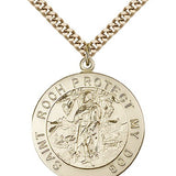 St. Roch Medal, Gold Filled - 24&quot; 2.4mm Gold Plated Endless Chain