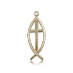 Fish Cross Pendant, 14 Karat Gold - 14 KT Yellow Gold