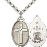 Air Force Cross Pendant, Sterling Silver - 24&quot; 2.4mm Rhodium Plate Endless Chain