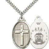 Air Force Cross Pendant, Sterling Silver - 24&quot; 2.4mm Rhodium Plate Endless Chain