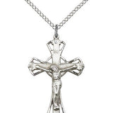 Crucifix Pendant, Sterling Silver - 18&quot; 1.2mm Sterling Silver Chain + Clasp