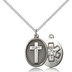 EMT Cross Pendant, Sterling Silver - 18&quot; 1.2mm Sterling Silver Chain + Clasp