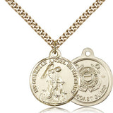 Coast Guard Guardain Angel Medal, Gold Filled - 24&quot; 2.4mm Gold Plated Endless Chain