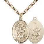 St. Michael Navy Medal, Gold Filled, Large - 24&quot; 2.4mm Gold Plated Chain + Clasp