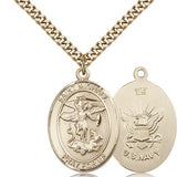 St. Michael Navy Medal, Gold Filled, Large - 24&quot; 2.4mm Gold Plated Chain + Clasp
