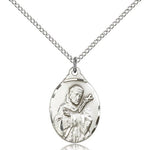 St. Francis Medal, Sterling Silver - 18&quot; 1.2mm Sterling Silver Chain + Clasp