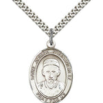 St. Joseph Freinademetz Medal, Sterling Silver, Large - 24&quot; 2.4mm Rhodium Plate Chain + Clasp