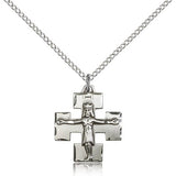 Modern Crucifix Pendant, Sterling Silver - 18&quot; 1.2mm Sterling Silver Chain + Clasp