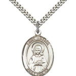 St. Lillian Medal, Sterling Silver, Large - 24&quot; 2.4mm Rhodium Plate Chain + Clasp