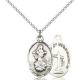 Our Lady of Medugorje Medal, Sterling Silver - 18&quot; 1.2mm Sterling Silver Chain + Clasp