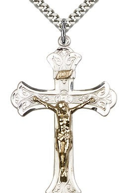 Crucifix Pendant, Two-Tone - 24&quot; 2.4mm Rhodium Plate Endless Chain
