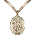 St. George Medal, Gold Filled, Large - 24&quot; 2.4mm Gold Plated Chain + Clasp