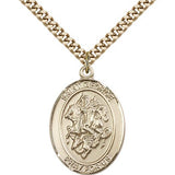 St. George Medal, Gold Filled, Large - 24&quot; 2.4mm Gold Plated Chain + Clasp